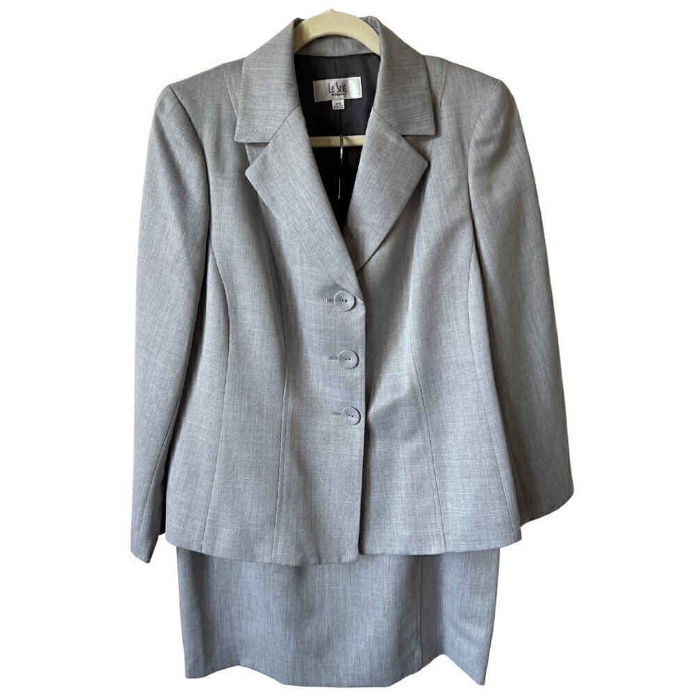Women's 2 Piece Double Slit Grand Turq Lined Gray Suit, 14W
